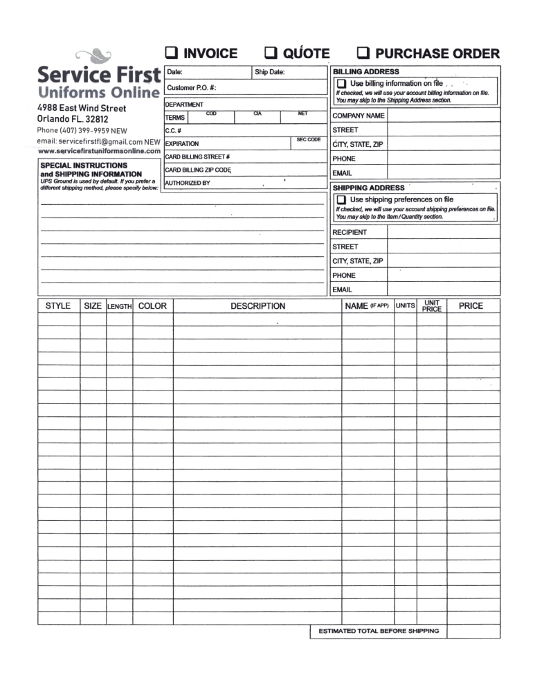 Order Form Order Form